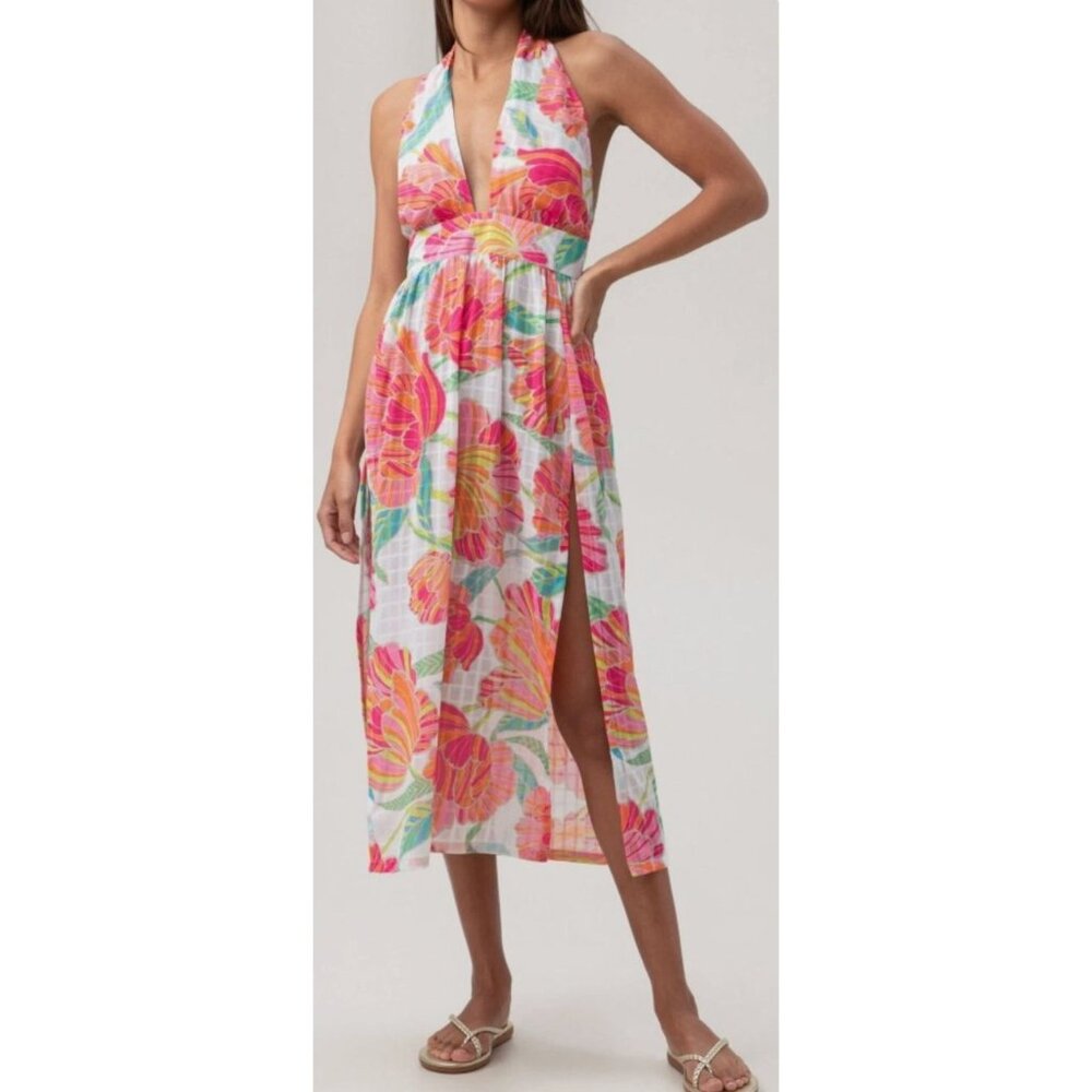 NWT Trina Turk Poppy Floral Halter Swim Cover Up Midi Dress Size Small $162 [jb]
